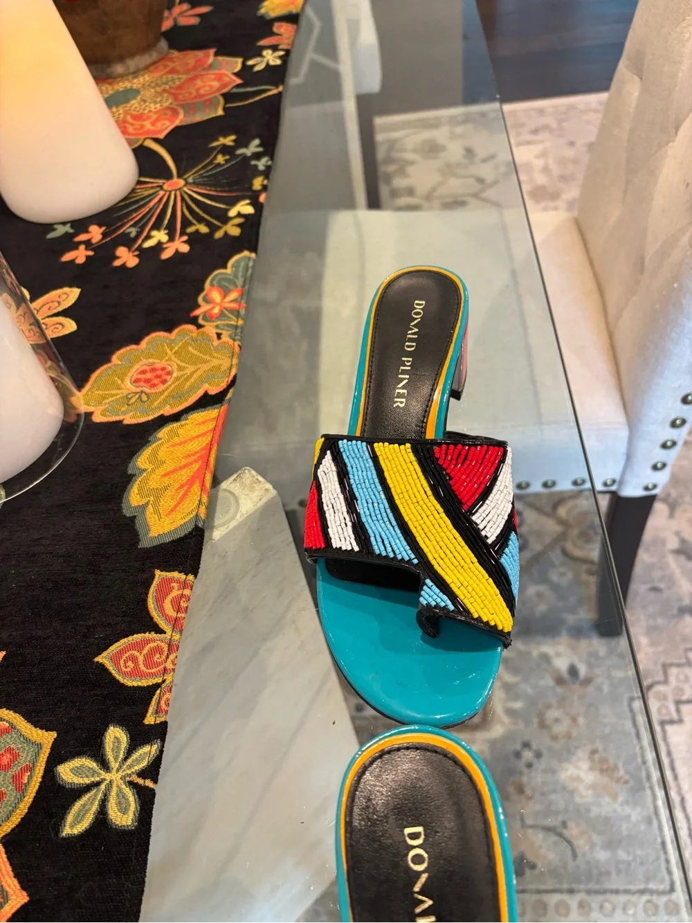 Donald Pliner Cuoio Multicolor Beaded Slide Mules